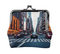 New York City Printed Microfiber PU Leather Wallet Kiss Lock Mini Pouch for Lipstick Key Change Organization