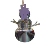 New York City Printed Snowman Shape Xmas Ornaments 1 Pcs, Christmas wooden pendant Hanging for Xmas Tree Home Indoor Outdoor Decor