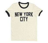 New York City Ringer Tee T-Shirt Retro Style Men's Shirt, Natural-regular, Large