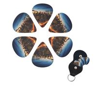 New York City Scenery Guitar Picks 6 Pack, 0.71mm Thickness Celluloid Bass Pick with Leather Guitar Pick Holder Keychain Abstract Art Pics Plectrum for Acoustic Electric Guitar, Ukulele, Bass