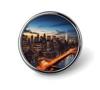 New York City Scenery Round Alloy Clothing Brooch | 1 Inch Sturdy Metal Lapel Pin Decorative Apparel Badge, Smooth Polished Wearable Ornament for Jacket Blazer Coat Shirts