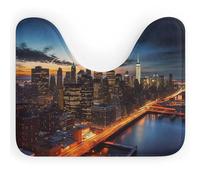 New York City Scenery U-Shaped Bath Rug, Non-Slip Toilet Rugs for Home | Comfortable Commode Contour Rug for Hotel, Quick Dry Bath Mat, Absorbent Floor Mat, Washable Toilet Mat, 16 X 20 Inches
