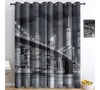 New York City Skyline Blackout Curtains, Thermal Insulated Energy Efficient Grommet Window Panels, Grey Urban Cityscape Design for Living Room Bedroom Home Office, 117 x 137 cm, Set of 2