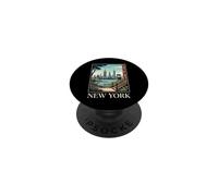 New York City Skyline Brooklyn Bridge Retro Vintage Art PopSockets Adhesive PopGrip