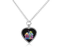 New York City Skyline Colorful Urn Necklace for Ashes Adjustable Pet Cremation Jewelry Heart Urn Pendant for Men Women