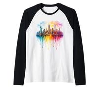 New York City Skyline Drip Art Statue Liberty NYC Raglan Baseball Tee