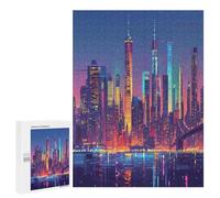 New York City Skyline Funny Wooden Puzzle with Storage Box Adults Vertical Jigsaw Puzzles Challenge Gift for Family Game