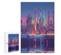 New York City Skyline Funny Wooden Puzzle with Storage Box Adults Vertical Jigsaw Puzzles Challenge Gift for Family Game