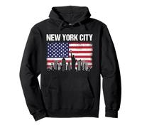 New York City Skyline Gift American Flag 4th of July Pullover Hoodie