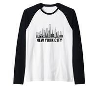 New York City Skyline Heartbeat Statue Of Liberty NY Lover Raglan Baseball Tee