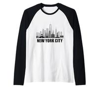 New York City Skyline Heartbeat Statue Of Liberty NY Lover Raglan Baseball Tee