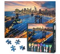 New York City Skyline Jigsaw Puzzles for Adults 1000 Piece - Sunset Over Manhattan & Brooklyn Bridge Art with Premium Puzzle Board, Urban Landscape Puzzles for Adults, 27.5x19.7 Inches