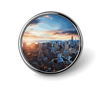 New York City Skyline Lapel Pin Round Metal Brooch Pin 1 Inch | Lightweight Badge Pin for Jackets, Secure Pin Back, Fashionable Button Pins for Suit Shirt Backpack Hat, Gift for Men Women