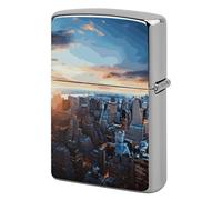 New York City Skyline Lighter Case Metal Protective Cover with Double-Sided Art Design, Cool Lighters Pouch Shockproof Lighter Cover for Men Women Gifts, Lighters Not Included