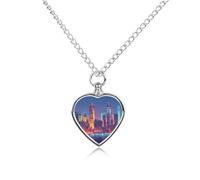 New York City Skyline Pet Urns Necklace Jewelry Printed Heart Pendant Cremation Ashes Necklaces Keepsake with Funnel Kit