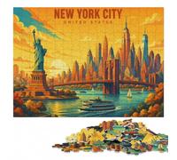 New York City Skyline Poster Wooden Puzzle 300 Pieces | For adults: Adult Puzzle: visual matching for a more organised build in spare time.