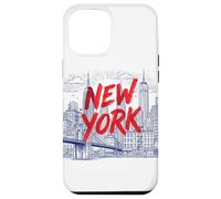 New York City Skyline Sketch Graphi with Bold Red Brush Text Case for iPhone 12 Pro Max