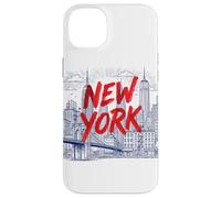 New York City Skyline Sketch Graphi with Bold Red Brush Text Case for iPhone 14 Plus