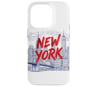 New York City Skyline Sketch Graphi with Bold Red Brush Text Case for iPhone 14 Pro