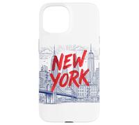 New York City Skyline Sketch Graphi with Bold Red Brush Text Case for iPhone 15