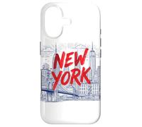 New York City Skyline Sketch Graphi with Bold Red Brush Text Case for iPhone 17