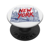 New York City Skyline Sketch Graphi with Bold Red Brush Text PopSockets Adhesive PopGrip