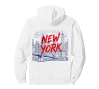 New York City Skyline Sketch Graphi with Bold Red Brush Text Pullover Hoodie