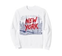 New York City Skyline Sketch Graphi with Bold Red Brush Text Sweatshirt