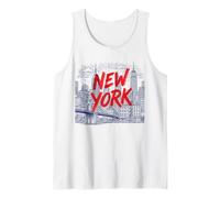 New York City Skyline Sketch Graphi with Bold Red Brush Text Tank Top