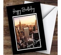 New York City Skyline Sun Design Pretty Personalised Birthday Card - Personalised Custom Birthday Card, Countries & Places Birthday Card, Custom Card
