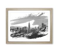 New York City Skyline USA Vol.17 V1 Modern Framed Print | A2 Oak Framed Wall Art | Ready to Hang | Modern Flag Picture | Living Room Bedroom Lounge Office