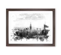 New York City Skyline USA Vol.17 V4 Modern Framed Print | A3 Walnut Framed Wall Art | Ready to Hang | Modern Flag Picture | Living Room Bedroom Lounge Office