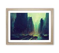 New York City Skyline Vol.1 Abstract Framed Print | A2 Oak Framed Wall Art | Ready to Hang | Abstract Cityscape Picture | Living Room Bedroom Lounge Office