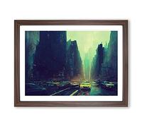 New York City Skyline Vol.1 Abstract Framed Print | A3 Walnut Framed Wall Art | Ready to Hang | Abstract Cityscape Picture | Living Room Bedroom Lounge Office