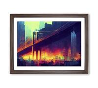New York City Skyline Vol.4 Abstract Framed Print | A4 Walnut Framed Wall Art | Ready to Hang | Abstract Cityscape Picture | Living Room Bedroom Lounge Office