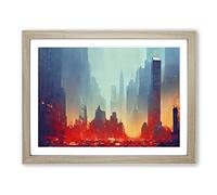 New York City Skyline Vol.5 Abstract Framed Print | A4 Oak Framed Wall Art | Ready to Hang | Abstract Cityscape Picture | Living Room Bedroom Lounge Office