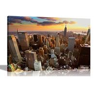 New York City Skyline with Skyscrapers Canvas Print Cityscape Pictures Wall Art Stretched and Framed Artwork for Livingroom Office 60 x 40cm (24 x 16 inches) A2