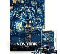 New York City Starry Night 1000 Piece Jigsaw Puzzles for Adults Jigsaw Raise Memory Peaceful Fun Clean Edge Santa Wish Item (38x52cm)