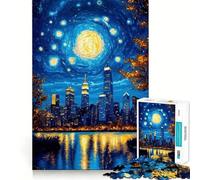 New York City Starry Night 1000 Piece Jigsaw Puzzles for Adults Jigsaw Raise Memory Peaceful Fun Clean Edge Santa Wish Item (38x52cm)