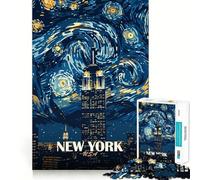 New York City Starry Night 1000 Piece Jigsaw Puzzles for Adults Jigsaw Raise Memory Peaceful Fun Clean Edge Santa Wish Item (38x52cm)
