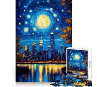 New York City Starry Night 1000 Piece Jigsaw Puzzles for Adults Jigsaw Raise Memory Peaceful Fun Clean Edge Santa Wish Item (38x52cm)