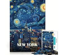 New York City Starry Night Art 1000 Piece Jigsaw Puzzles for Adults Jigsaw Recall Upgrade Quiet Calm Clear Cut Premium Gift (38x26cm)