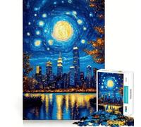 New York City Starry Night Jigsaw Puzzle for Teenagers 1000 Pieces Solid Logic Toy Relaxing Fun Precision Cut Heartfelt Gift (38x26cm)