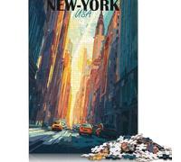 New York City Street Illustration Puzzle Jigsaws 500 Pieces for Adults Wooden Puzzle Jigsaws for Adults Family Activity Jigsaw Puzzles 500pcs (52x38cm)