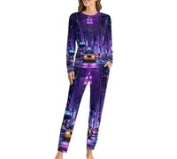 New York City Street Printed Pajama Set For Women Soft Cute Long Sleeve Pj Sleepwear 2 Piece XL