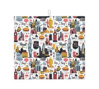New York City Street Scene Print Microfiber Dish Drying Mats for Kitchen Counter, Machine Wash Super Absorbent Dish Drying Pad Rack Mat 16x18 Inch