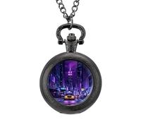 New York City Street Vintage Pocket Watches Roman Numerals Quaretz Watch with Chain Christmas Birthday Gifts Black-Style