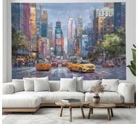 New York City Streets Tapestry for Bedroom Impressionist Oil Painting Stylewall hanging Decor, Aesthetic Decoration for Living Room Ceiling Dorm Home Art Backdrop Tablecloth 100×75cm, Colorful