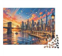 New York City Sunset 1000 Piece Jigsaw Puzzle for Adults | 70x50cm Vibrant cityscape at sunset offers a rewarding challenge and a stunning view to enjoy after completion