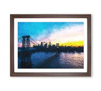 New York City Sunset In Abstract Modern Art Framed Wall Art Print, Ready to Hang Picture for Living Room Bedroom Home Office Décor, Walnut A2 (64 x 46 cm)